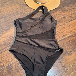 Sophisticated Black Asymmetrical One-Shoulder One-Piece